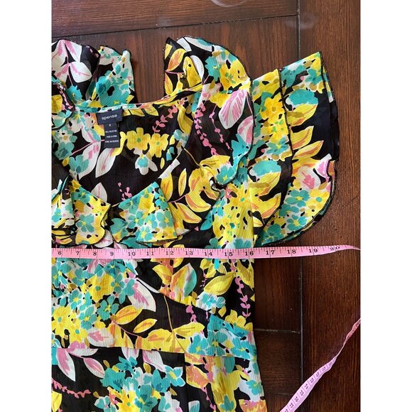 Spense Floral V-Neck Knee Length Flutter Sleeve Sheer Sundress 8 - Picture 9 of 12